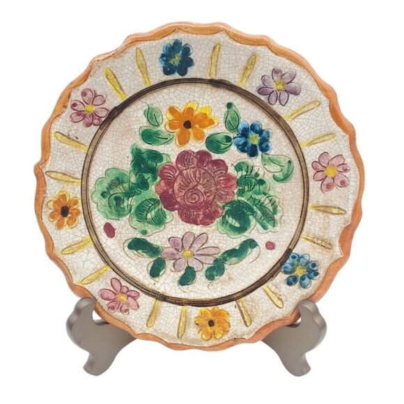 Vintage Catania Sicilian Hand Painted Floral Hanging Majolica Plate RARE Italian